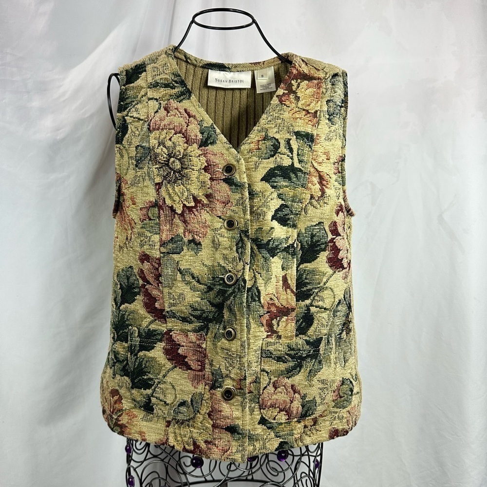 Vintage Susan Bristol floral brocade vest size S